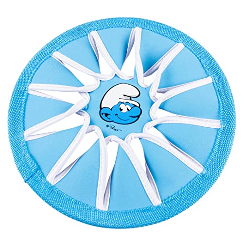 Smurfs duvoplus, Frisbee Schlümpfe, 24,5 x 24,5 x 1 cm, Blau, wasserdichtes und schwimmendes Spielzeug, aus leichtem Neopren, Gute Griffigkeit, Spielzeug zum Apportieren, leichtes Hundespielzeug von Smurfs duvoplus