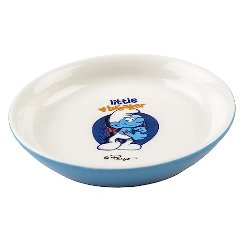 Smurfs duvoplus, Les Schlümpfe Costaud Futternapf, niedrig, 14,2 x 14,2 x 2,5 cm, hochwertige glasierte Keramik, robust und stabil, für Nassfutter, Trockenfutter und Wasser, spülmaschinenfest von Smurfs duvoplus