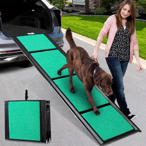 170cm Hunderampe,Hunderampe Auto Klappbar mit Rutschfester Teppichoberfläche,Hundetreppe Auto für SUVs, LKWs & Outdoor Treppen, Tragbare & Langlebige Hunderampe Auto für Große Hunde bis 110kg von Snagle Paw