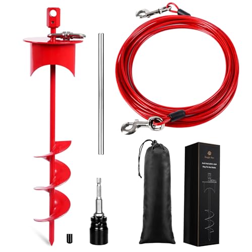 Bodenanker Hund mit 4mm Stahlseil (6m) – Extra Langer Erdanker für große Hunde (100kg) – Rostfrei & wetterfest – Ideal für Camping und Strand (Rot) von Snagle Paw