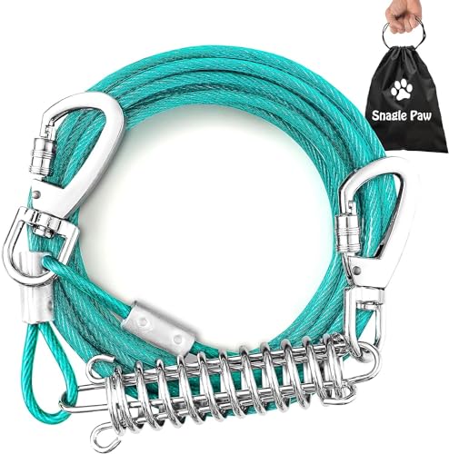 Hofleine Für Hunde, 6m Hofleine Tie Out Leinen, Tie Out Cables Für Hunde mit Schraubverschluss, Hofleine Tie Out Leinen mit Stoßdämpfender Feder bis 125lbs, Haustiere Leine Bissfest Für Camping. von Snagle Paw