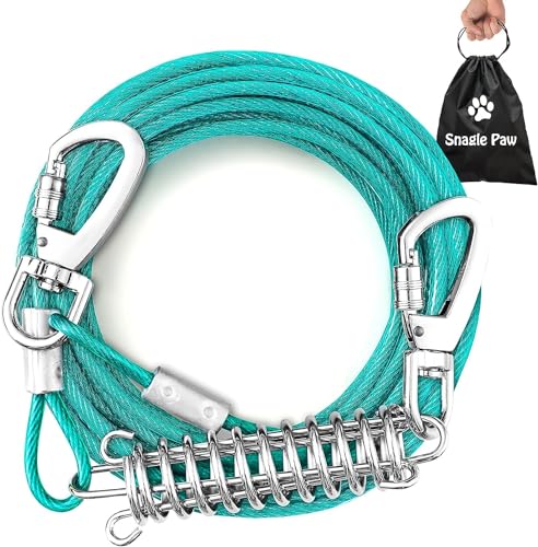 Hunde-Auslesekabel, kaufest, 9 m, Hundekette für draußen, Spannseil für Hunde mit absorbierender Feder bis zu 56.7 kg, Haustierkabel für Garten oder Camping von Snagle Paw