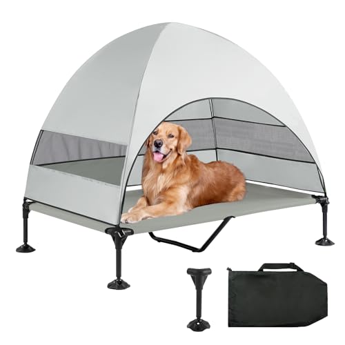 Hundeliege Mit Dach - Erhöhtes Hundebett Mit Stabilen Anti-Rutsch Füßen, Breiterer Schatten, Wasserfest für Große Hunde, Indoor & Outdoor Camping von Snagle Paw
