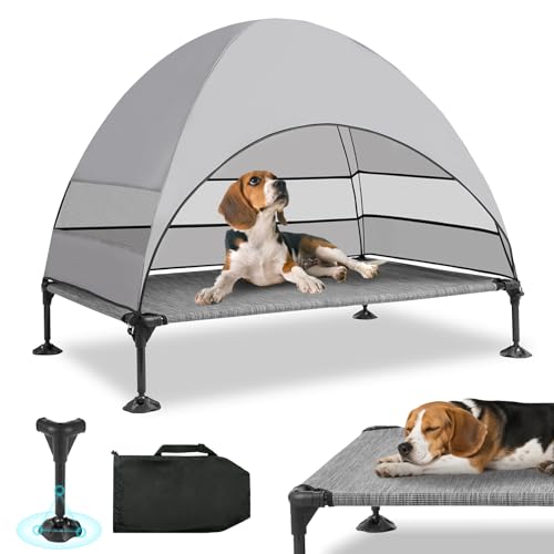 Hundeliege mit Dach & Erhöhtes Design - Stabiles Hundebett mit Antirutschfüßen, Breiter Schatten - Wasserdicht für Große Hunde Indoor/Outdoor, Camping & Garten von Snagle Paw