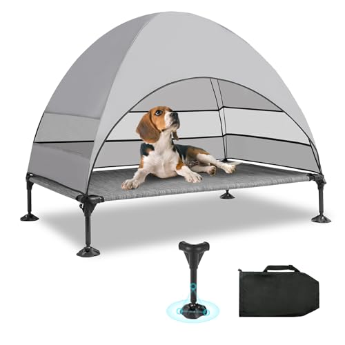 Snagle Paw Elvated Hundebett mit Baldachin, tragbares, erhöhtes Outdoor-Hundebett mit rutschfesten Füßen, breiterer Schatten, Haustierbett mit atmungsaktivem Netz, wasserdichtes Haustierbett für große von Snagle Paw