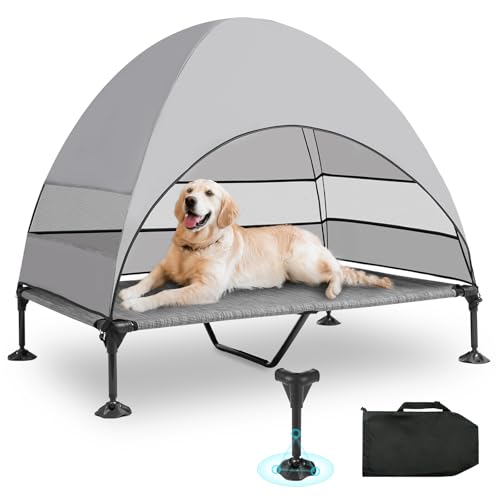 Snagle Paw Elvated Hundebett mit Baldachin, tragbares, erhöhtes Outdoor-Hundebett mit rutschfesten Füßen, breiterer Schatten, Haustierbett mit atmungsaktivem Netz, wasserdichtes Haustierbett für große von Snagle Paw