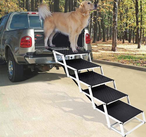 Verbesserte Hundetreppe für Auto und SUV, leichte tragbare Haustiertreppe aus Aluminium für große Hunde, Faltbare Hundetreppe für Auto und SUV, Hunderampe für Auto, Hundetreppe für große Hunde von Snagle Paw