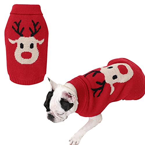 Weihnachtspullover für Hunde, Katzen, rote Nase, Hirsch, Elch, bedruckt, Strickwaren, Winterkleidung für Hunde, rot, 42 von Snaked cat
