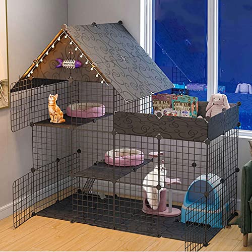 Großes Outdoor-Katzengehege, mit Dach und Tür, faltbarer Katzenkäfig für Katzenshow, Schwarz/Weiß – verschiedene Größen (Farbe: Schwarz, Größe: 147 x 75 x 146 cm) von SnamicE