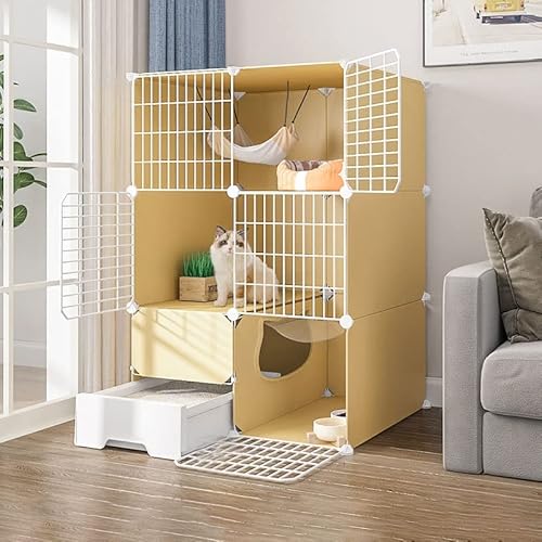 Katzenkäfig, Laufstall für den Innenbereich, abnehmbares Katzenhaus, Kätzchenbox, idealer Trainingsplatz für 1–3 Katzen (Größe: 111 x 49 x 109 cm) von SnamicE