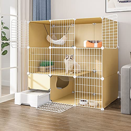 Katzenkäfig, Laufstall für den Innenbereich, abnehmbares Katzenhaus, Kätzchenbox, idealer Trainingsplatz für 1–3 Katzen (Größe: 111 x 49 x 109 cm) von SnamicE