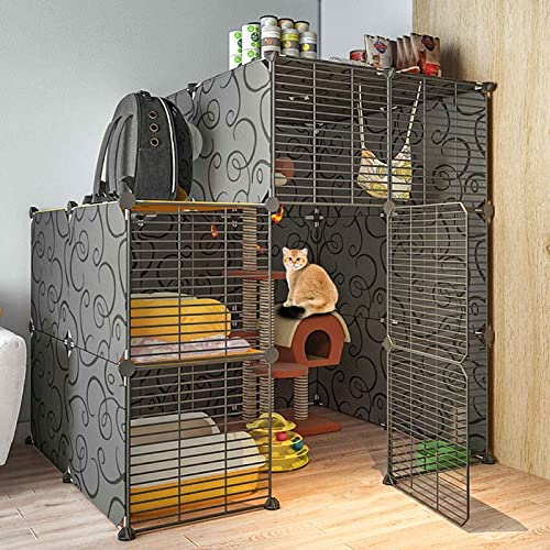 Katzenkäfig Indoor DIY Frettchen Laufställe Frettchen Käfig Faltbarer Frettchen Katzenkäfig mit Rädern Tablett für 1-2 Katzen (Noir 78 * 55 * 133cm) von SnamicE