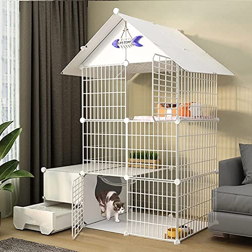 Katzenkäfig – Kaninchenkäfig für den Innenbereich, Katzenkäfig, großer Indoor-Katzenkäfig mit Katzentoilette, Katzenkäfig mit Tür und geschlossener Katzentoilette für Katzen (Set A 111 x 49 x 145 cm) von SnamicE