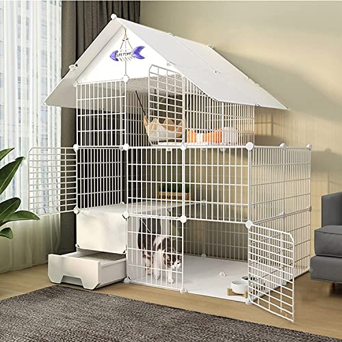 Katzenkäfig – Kaninchenkäfig für den Innenbereich, Katzenkäfig, großer Indoor-Katzenkäfig mit Katzentoilette, Katzenkäfig mit Tür und geschlossener Katzentoilette für Katzen (Set A 111 x 85 x 145 cm) von SnamicE