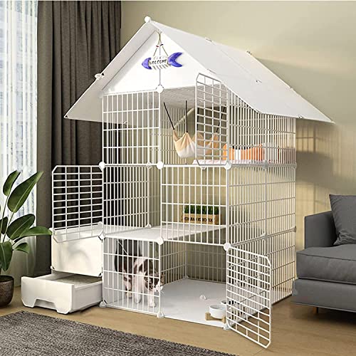 Katzenkäfig – Kaninchenkäfig für den Innenbereich, Katzenkäfig, großer Indoor-Katzenkäfig mit Katzentoilette, Katzenkäfig mit Tür und geschlossener Katzentoilette für Katzen (Set A 111 x 85 x 145 cm) von SnamicE