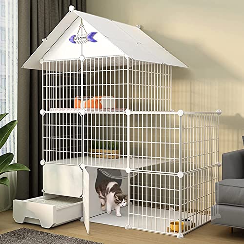 Katzenkäfig – Kaninchenkäfig für den Innenbereich, Katzenkäfig, großer Indoor-Katzenkäfig mit Katzentoilette, Katzenkäfig mit Tür und geschlossener Katzentoilette für Katzen (Set B 111 x 49 x 145 cm) von SnamicE