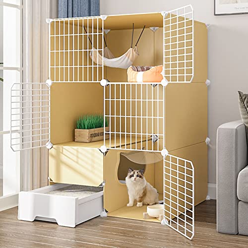 Katzenkäfig Katzengehege Großer Indoor-Käfig mit Streu DIY Katzenzaun Abnehmbarer Metalldraht für Kleintiere Haustiere () von SnamicE