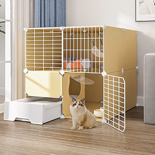 Katzenkäfig Katzengehege Großer Indoor-Käfig mit Streu DIY Katzenzaun Abnehmbarer Metalldraht für Kleintiere Haustiere () von SnamicE