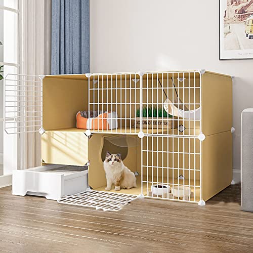 Katzenkäfig Katzengehege Großer Indoor-Käfig mit Streu DIY Katzenzaun Abnehmbarer Metalldraht für Kleintiere Haustiere () von SnamicE