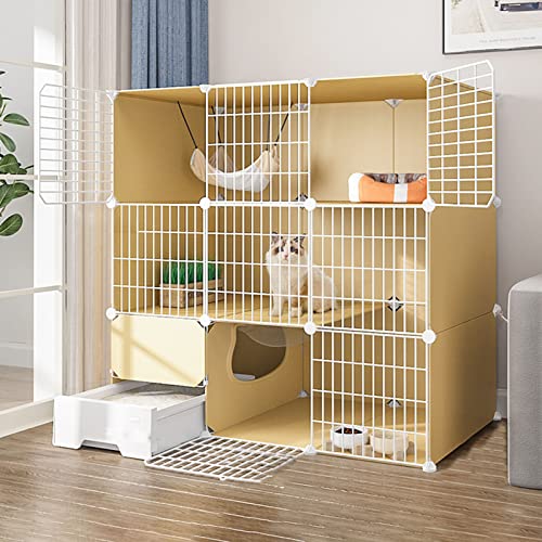 Katzenkäfig Katzengehege Großer Indoor-Käfig mit Streu DIY Katzenzaun Abnehmbarer Metalldraht für Kleintiere Haustiere () von SnamicE