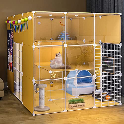 Katzenkäfig - Katzentransportkäfig, Katzenlaufstall Gehege Panorama Katzenvilla Draht Abnehmbarer Indoor DIY Großer Übungsplatz Ideal für 1-3 Katzen, Gelb () von SnamicE