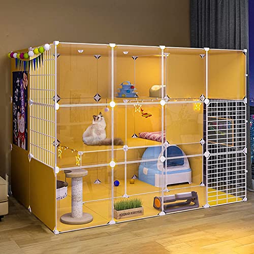 Katzenkäfig - Katzentransportkäfig, Katzenlaufstall Gehege Panorama Katzenvilla Draht Abnehmbarer Indoor DIY Großer Übungsplatz Ideal für 1-3 Katzen, Gelb () von SnamicE