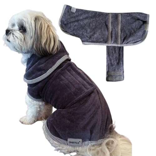 SNIFFLS Premium Hunde Bademantel - Hundebademantel kleine Hunde (Größe S) - flauschig & maschinenwaschbar bei 40° - für Winter & Sommer von Sniffls