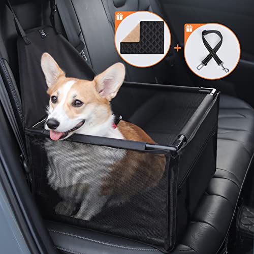 Snocyo Hunde Autositz für Kleine und Mittlere Hunde, Stabiler Hundesitz Auto mit Sicherheitsgurt & wasserdichte Hundedecke Unterwegs, Hundeautositz für Rück- und Vordersitz, 48x39x27cm, Schwarz von Snocyo