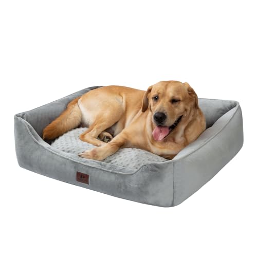 Snocyo Hundebett Große und Mittlgroße Hunde 90×75×25cm, Waschbare Hundekissen, Bezug abnehmbar, Hundesofa Hundekorb mit erhöhten Ränder, Flauschige Katzenbett Hundebett mit Noppen, Grau von Snocyo