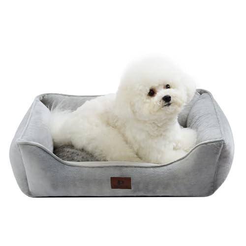 Snocyo Hundebett Kleine Hunde 55×45×16cm, Waschbare Hundekissen, Bezug abnehmbar, Hundesofa Hundekorb mit erhöhten Ränder, Flauschige Katzenbett Hundebett mit Noppen, Grau von Snocyo