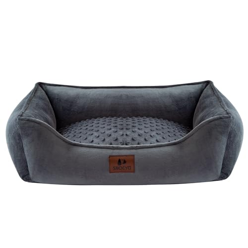 Snocyo Hundebett Kleine und Mittlgroße Hunde 65×55×18cm, Waschbare Hundekissen, Bezug abnehmbar, Hundesofa Hundekorb mit erhöhten Ränder, Flauschige Katzenbett Hundebett mit Noppen, Dunkelgrau von Snocyo