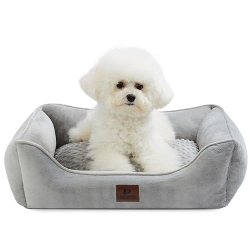 Snocyo Hundebett Kleine und Mittlgroße Hunde 65×55×18cm, Waschbare Hundekissen, Bezug abnehmbar, Hundesofa Hundekorb mit erhöhten Ränder, Flauschige Katzenbett Hundebett mit Noppen, Grau von Snocyo