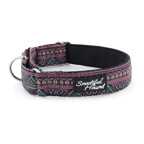 Snootiful Hound Gepolstertes Martingalhalsband – Aztekenmuster – ideal für Windhunde, Whippets, Lurcher und alle Sichthunderassen – Anti-Rutsch-Halsband (25–30 cm) von Snootiful Hound