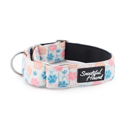 Snootiful Hound Martingale-Halsband – Pfotenabdruck-Muster – ideal für Windhunde, Whippets, Lurcher und alle Sichthunderassen – Anti-Rutsch-Halsband (40–50 cm) von Snootiful Hound
