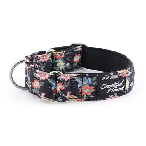 Snootiful Hound Martingale-Halsband – Schwarz mit Blumenmuster – ideal für Windhunde, Whippets, Lurcher und alle Sichthunderassen – Anti-Rutsch-Halsband (25–30 cm) von Snootiful Hound