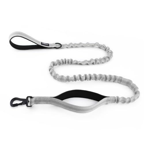 Snootiful Hound Secure Bungee Hundeleine mit Karabinerhaken – Doppelgriff stoßdämpfende Leine – verschiedene Farben – 150–200 cm (Grau) von Snootiful Hound