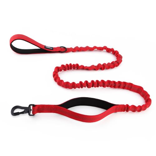 Snootiful Hound Secure Bungee Hundeleine mit Karabinerhaken – Doppelgriff stoßdämpfende Leine – verschiedene Farben – 150–200 cm (Rot) von Snootiful Hound