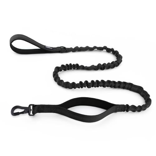 Snootiful Hound Secure Bungee Hundeleine mit Karabinerhaken – Doppelgriff stoßdämpfende Leine – verschiedene Farben – 150–200 cm (schwarz) von Snootiful Hound