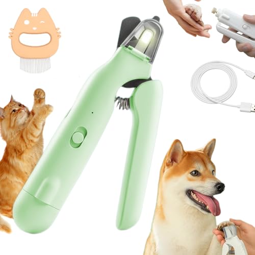 2-In-1 Krallenschneider Für Haustiere, Krallenschneider Für Hunde Mit Licht, Hundekrallen Schneider Für Katzen, Verletzungsfreies Nagelschneiden, Geräuscharm, Eingebauter Schleifer (Green) von Snrtevu