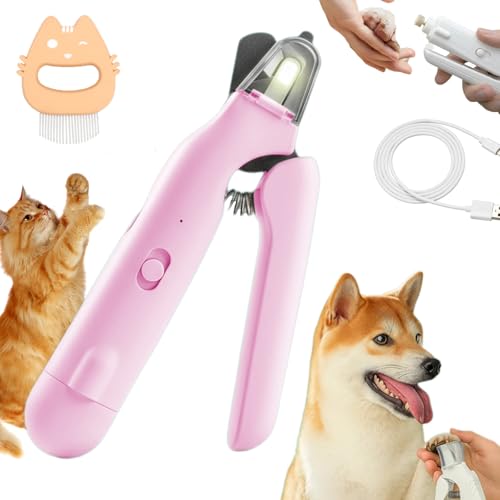 2-In-1 Krallenschneider Für Haustiere, Krallenschneider Für Hunde Mit Licht, Hundekrallen Schneider Für Katzen, Verletzungsfreies Nagelschneiden, Geräuscharm, Eingebauter Schleifer (PINK) von Snrtevu