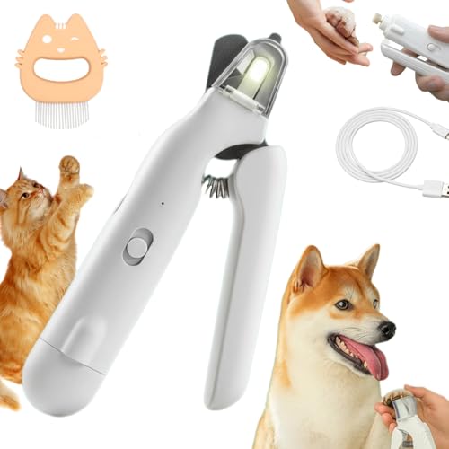 2-In-1 Krallenschneider Für Haustiere, Krallenschneider Für Hunde Mit Licht, Hundekrallen Schneider Für Katzen, Verletzungsfreies Nagelschneiden, Geräuscharm, Eingebauter Schleifer (White) von Snrtevu