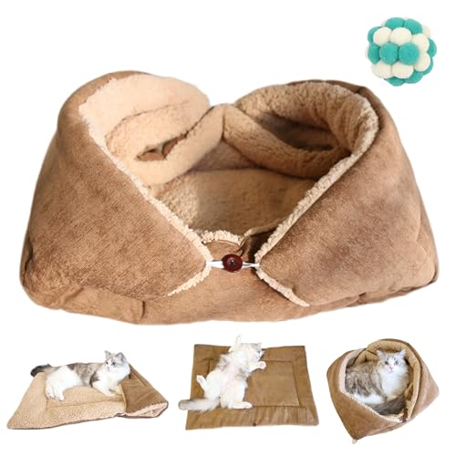 2 In 1 Kuschelbett Und Decke FüR Katzen, Katzendecke FüR Katzen, Faltbare Katzenbett Flauschig, Katzendecke Waschbar, Leicht Zu Reinigendes, FüR Kleine Hunde Und sKatzen (Apricot, M) von Snrtevu