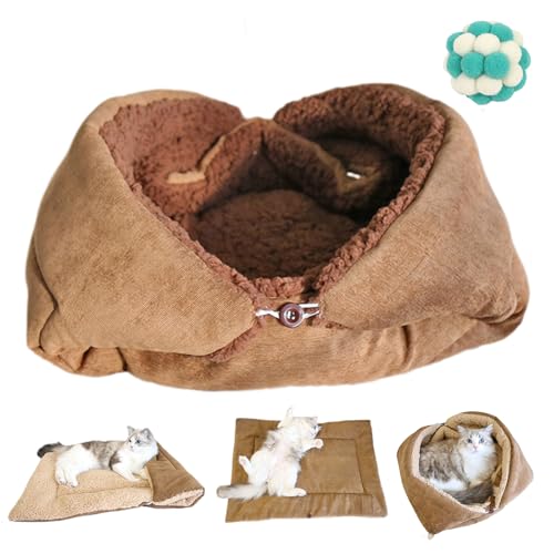2 In 1 Kuschelbett Und Decke FüR Katzen, Katzendecke FüR Katzen, Faltbare Katzenbett Flauschig, Katzendecke Waschbar, Leicht Zu Reinigendes, FüR Kleine Hunde Und sKatzen (Kaffeebraun, S) von Snrtevu