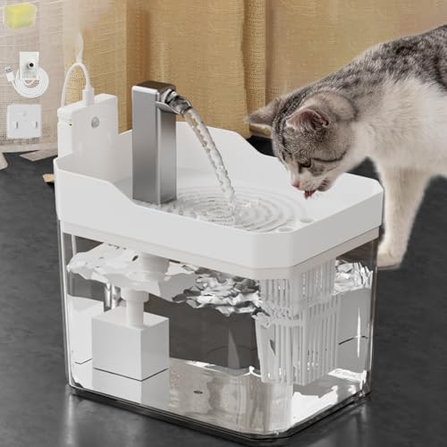 Celerypets Triple-Filter Pet Water Fountain, 1.5 L Trinkbrunnen Für Katze, Automatisch Katzen Trinkbrunnen Mit Leiser Pumpe, USB Powered, Visible Water Level, Removable (White-2) von Snrtevu