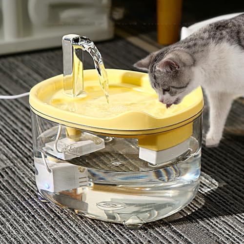 Celerypets Triple-Filter Pet Water Fountain, 1.5 L Trinkbrunnen Für Katze, Automatisch Katzen Trinkbrunnen Mit Leiser Pumpe, USB Powered, Visible Water Level, Removable (Yellow-1) von Snrtevu