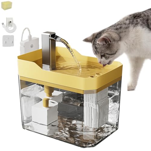 Celerypets Triple-Filter Pet Water Fountain, 1.5 L Trinkbrunnen Für Katze, Automatisch Katzen Trinkbrunnen Mit Leiser Pumpe, USB Powered, Visible Water Level, Removable (Yellow-2) von Snrtevu
