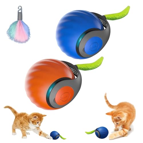 Chase Master Pro, Chase Master Pro Katzenspielzeug, Speedy Tail 2.0, Speedy Tail Katzenspielzeug, Automatisches Katzenspielzeugs Interaktiven Katzenspielzeugballs Lindert äNgste (2pcs Blau+Orange) von Snrtevu