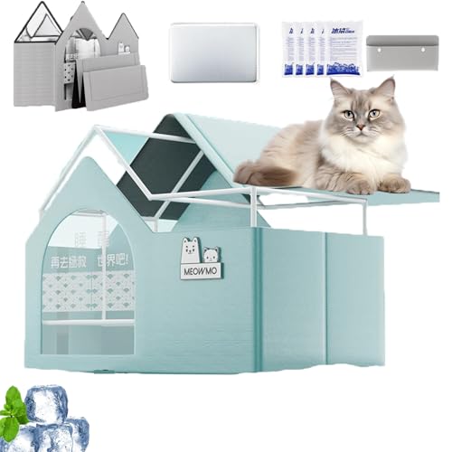 Cool & Cozy Kühlhaus, Kühlhaus Für Katzen Im Sommer, Faltbares Katzen Kühlhaus Mit 2 Saugfähigen, Ganzjahresnutzung, Schneller Aufbau Für Kätzchen Katze Welpe (Green-3,M) von Snrtevu