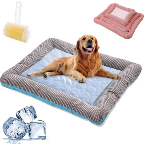 Coolcomfort - Premium Kühlmatte, Kühlmatte Für Den Sommer, Kühlendes Hundebett Mit Rand, rutschfest, Atmungsaktiv, Waschbares, Verschleißfest, Fur Kleine Mittlere Hunde Katzen (Blue,L-76 x 58 cm) von Snrtevu
