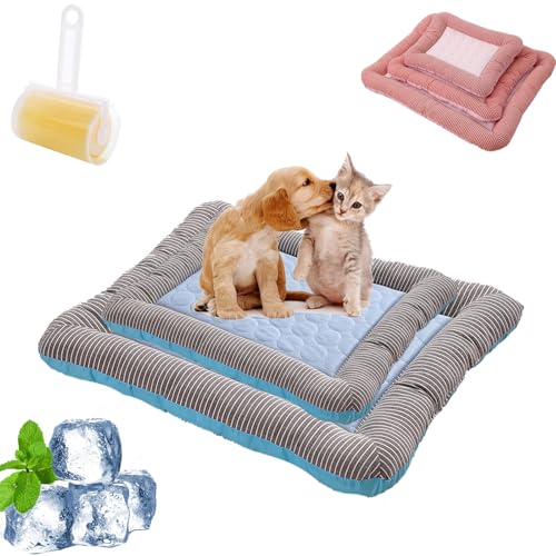 Coolcomfort - Premium Kühlmatte, Kühlmatte Für Den Sommer, Kühlendes Hundebett Mit Rand, rutschfest, Atmungsaktiv, Waschbares, Verschleißfest, Fur Kleine Mittlere Hunde Katzen (Blue,M+L) von Snrtevu
